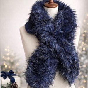 Club Monaco Mayra Scarf Faux Fur Dark Blue Wrap Stole